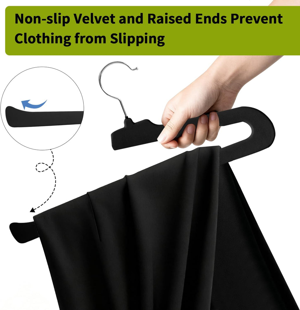 ManGotree Non Slip Velvet Pants Hangers Felt Jean Hangers 20 Pack Black
