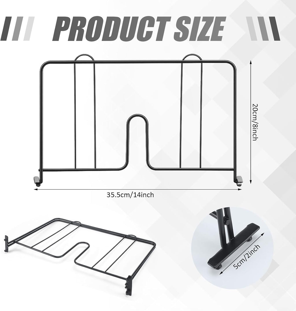 4 Pcs 14" W x 8" H Black Wire Shelf Dividers Chrome Plated Steel Wire Rack Divider for Shelving Closet Shelf Dividers for Wires Shelves Bathroom Kitchen Office Pantry Room