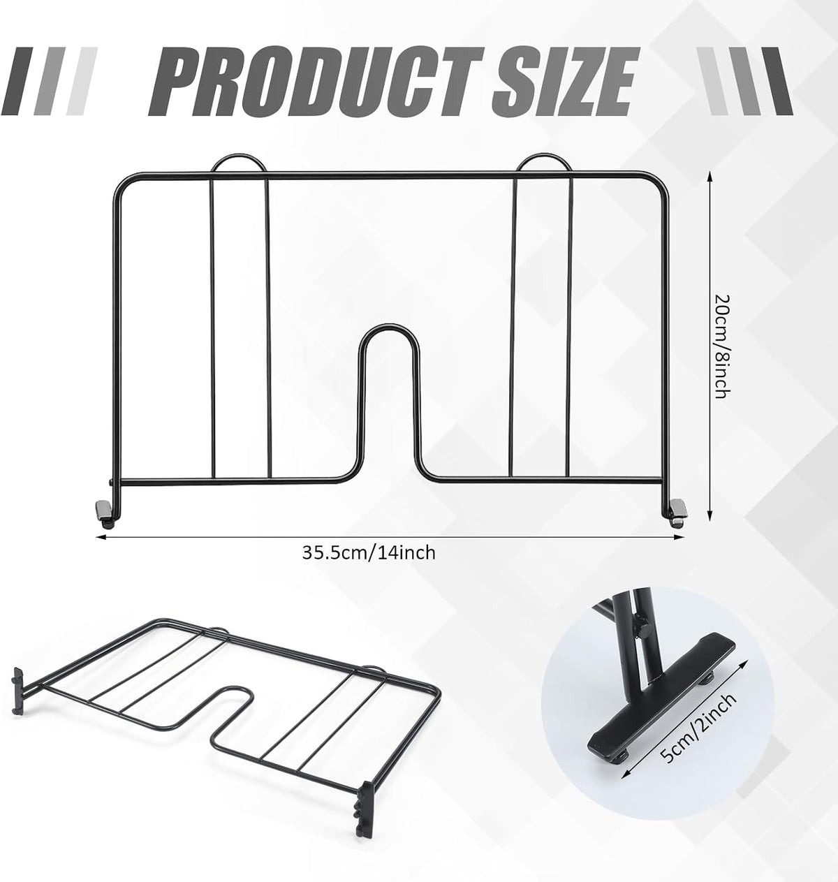 4 Pcs 14" W x 8" H Black Wire Shelf Dividers Chrome Plated Steel Wire Rack Divider for Shelving Closet Shelf Dividers for Wires Shelves Bathroom Kitchen Office Pantry Room