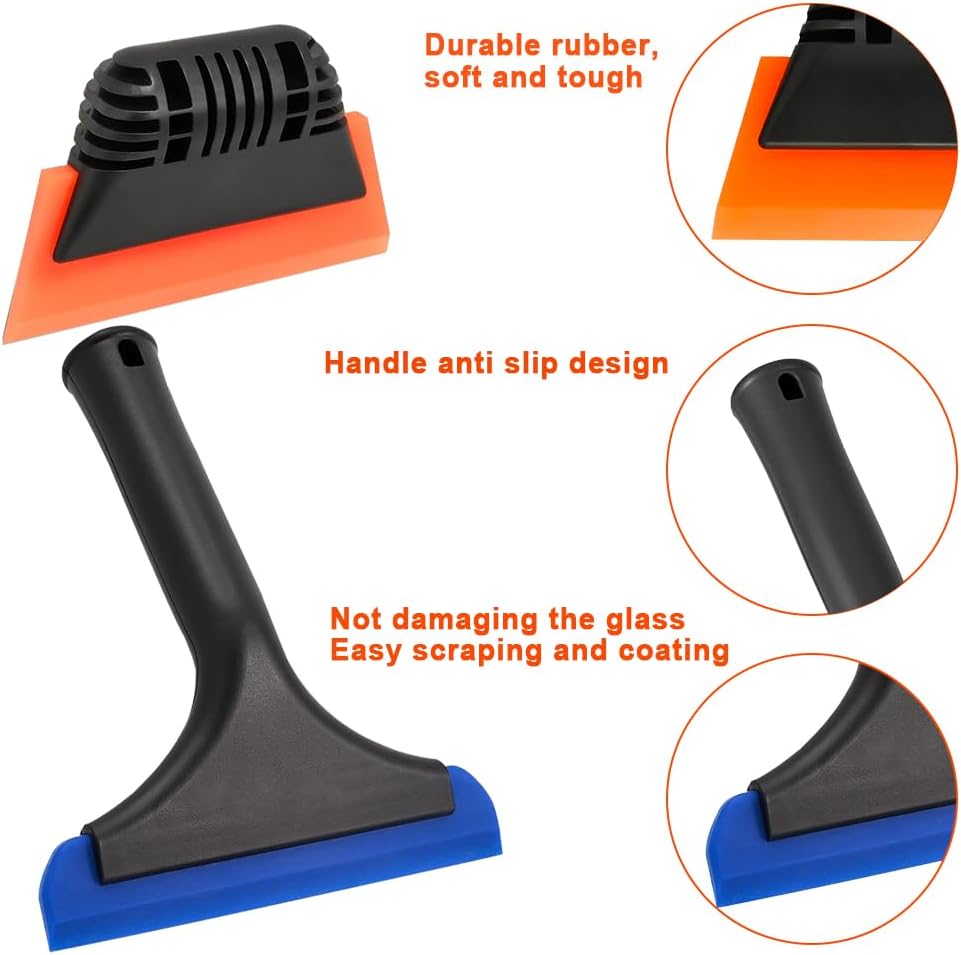 6" Small Silicone Squeegee 5-inch Handy Small Rubber Window Shower Squeegee Auto Water Blade for Car Windshield, Window, Mirror, Glass Door, Ice Snow Removal Scraper Tool (Blue and Orange)