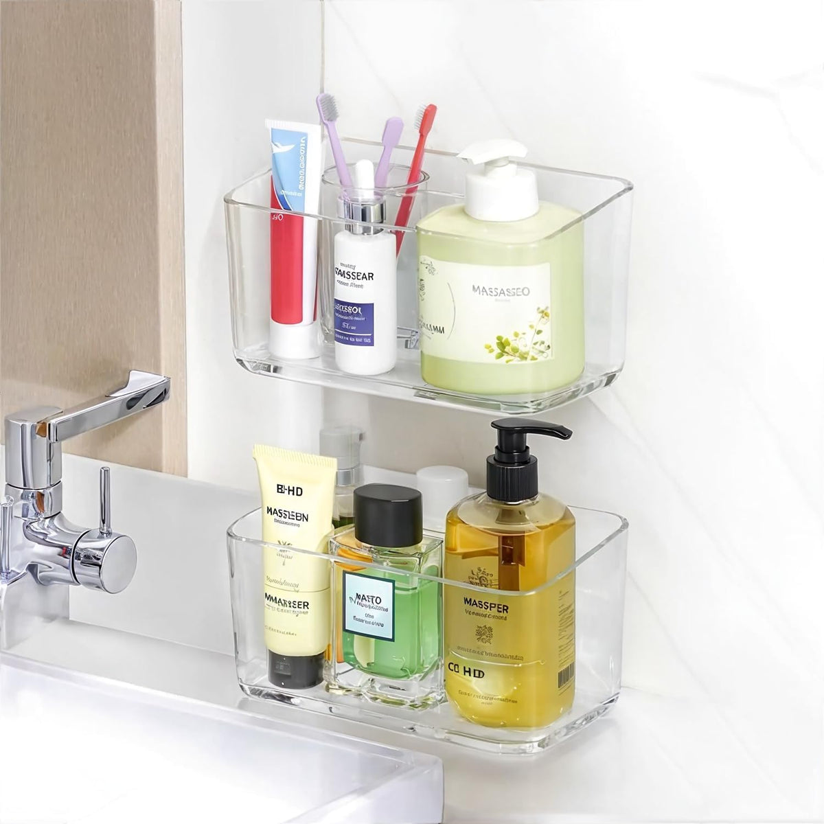PAVSTINE 2 Pack Clear Shower Shelf, Adhesive Bathroom Shower Shelves