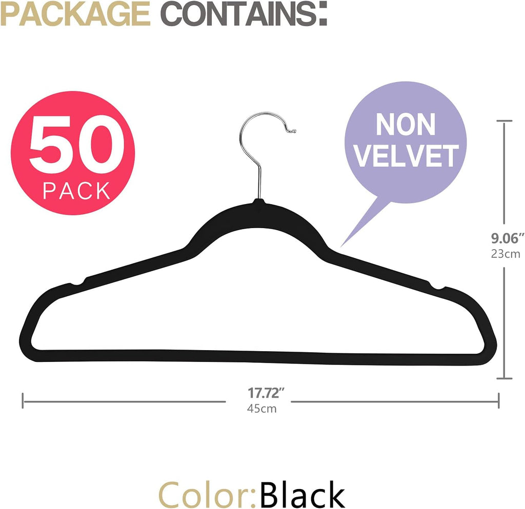 50 Pack Slim Plastic Clothes Hangers, Black
