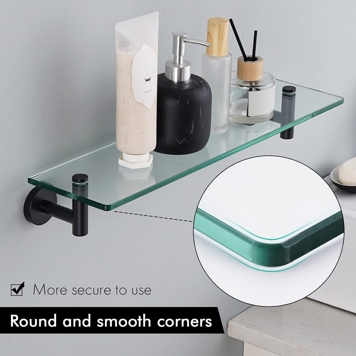 KES Bathroom Glass Shelf with 8 MM-Thick Tempered Glass, Matte Black