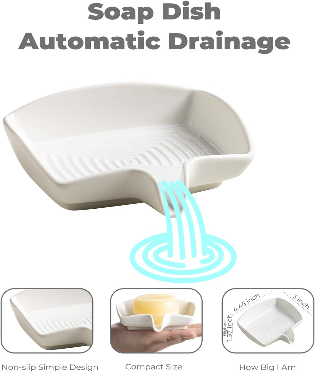 Zoeeker Soap Dish with Waterfall Design, Ceramic Soap Holder for Countertop