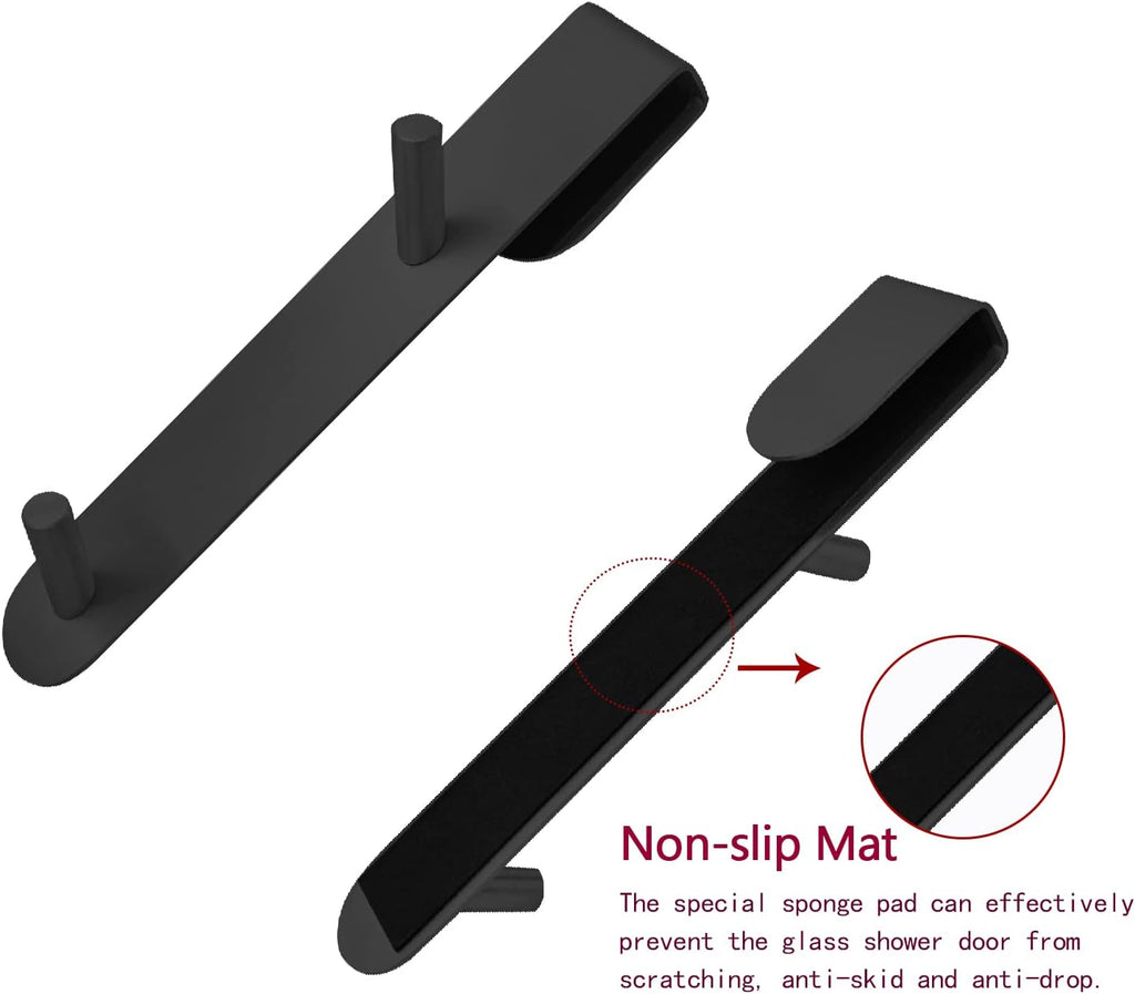 Stainless Steel Shower Door Hooks (2-Pack) - Heavy Duty Bathroom Towel Hooks for Frameless Glass Showers, No Drill Hanging Hooks for Robes, Towels, Loofahs - Rustproof & Easy Install