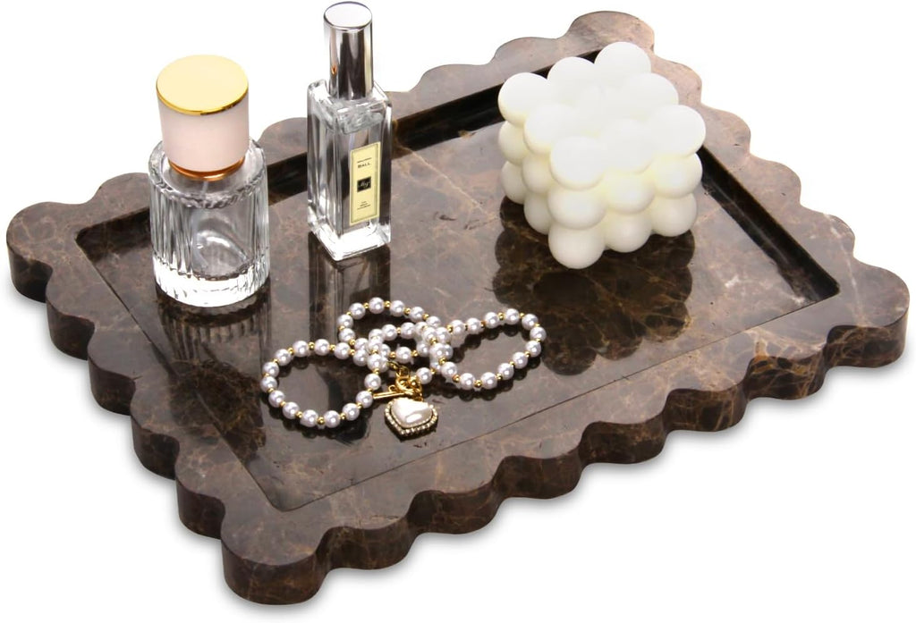 Scalloped Marble Decorative Tray, Light Emperador, 10.8 * 8