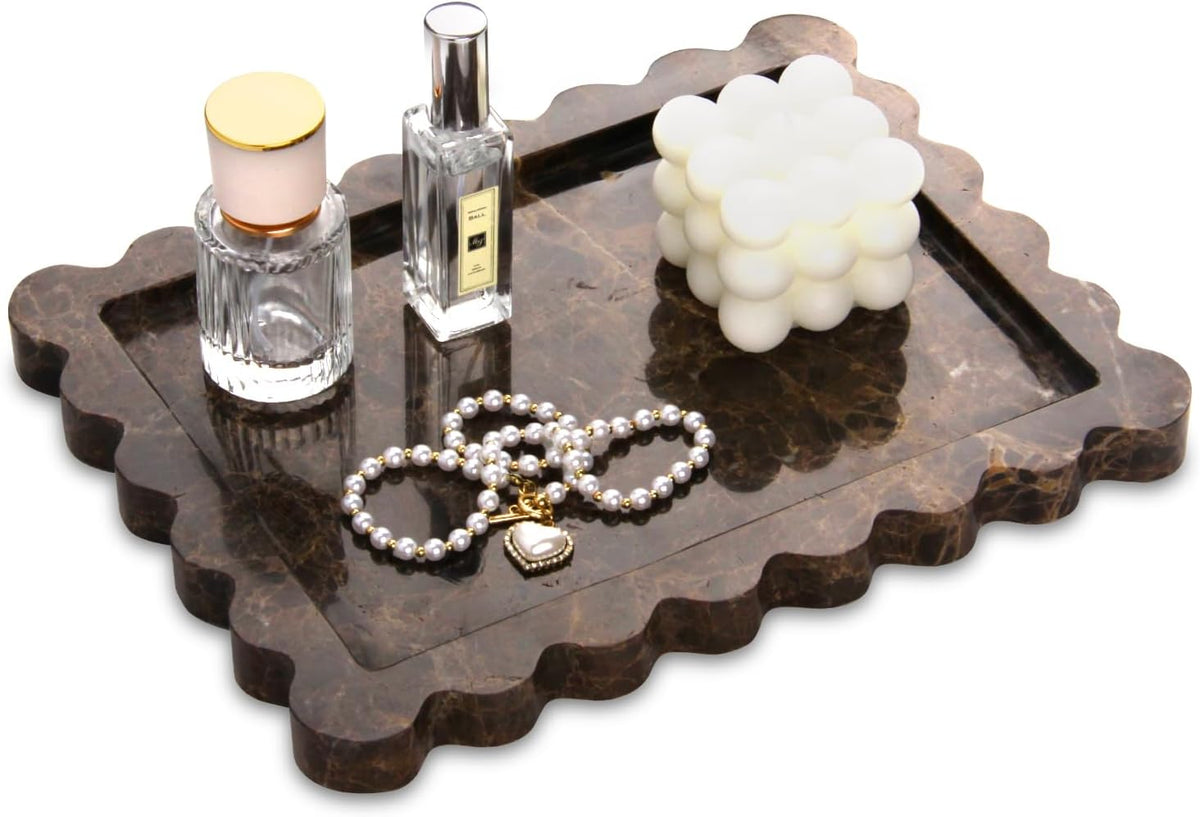 Scalloped Marble Decorative Tray, Light Emperador, 10.8 * 8