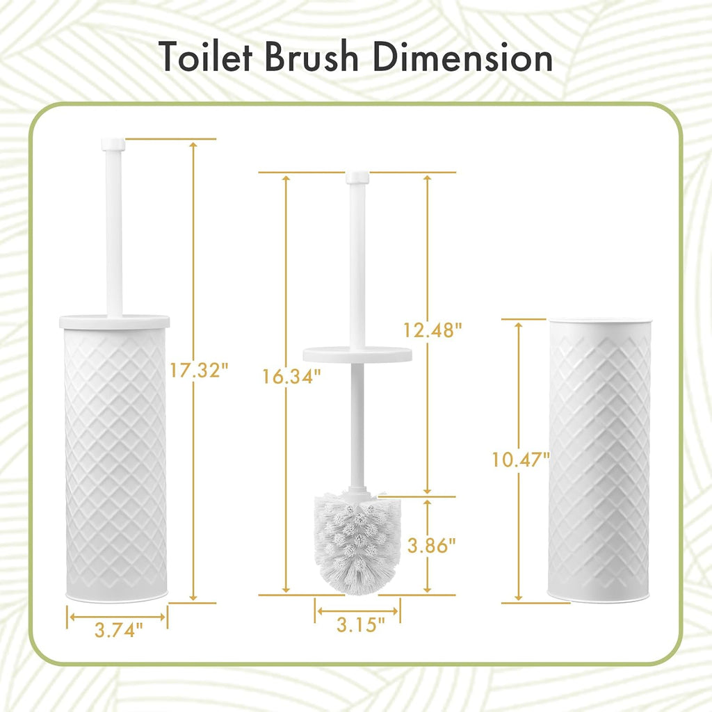 Toilet Bowl Brush and Holder Set 2 Pack with 4 Extra Brush Heads (White)