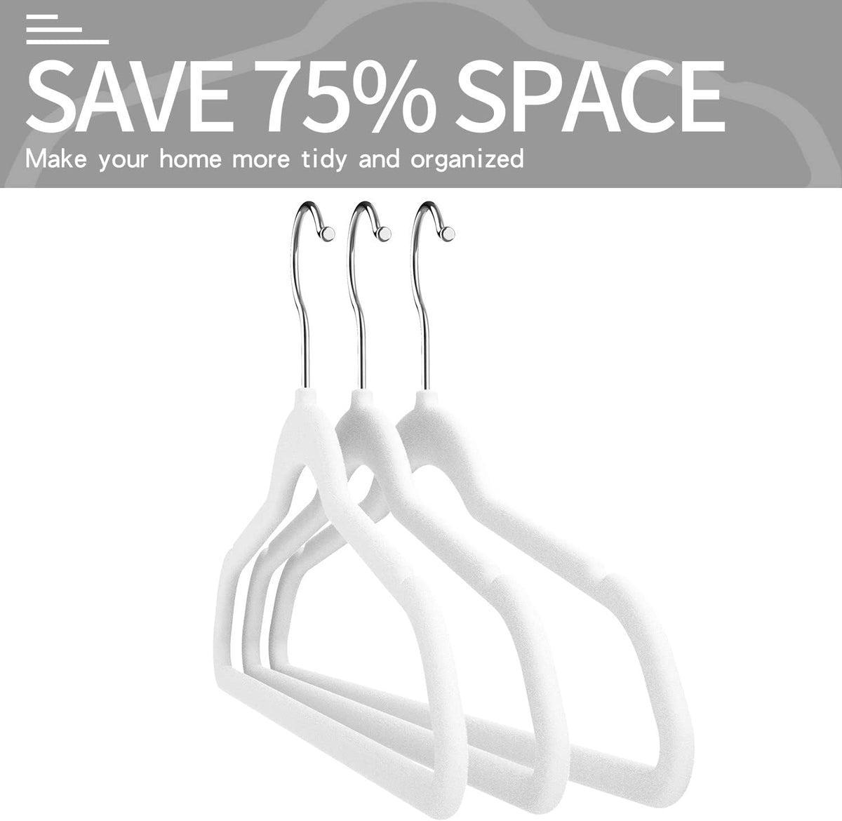 50 Pack White Velvet Clothes Hangers, Non Slip,Space Saving