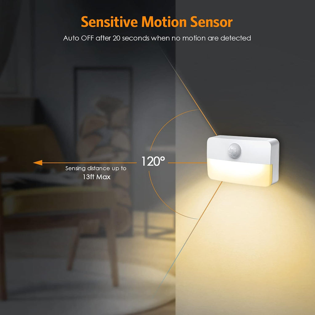 【2 Pack】Motion Sensor Night Light, Stick-On Motion Sensor Lights Indoor, Battery Powered Under Cabinet Kitchen Lights with Adhesive Pads, Auto/On/Off for Cupboard Wardrobe Stair Kitchen- Warm White