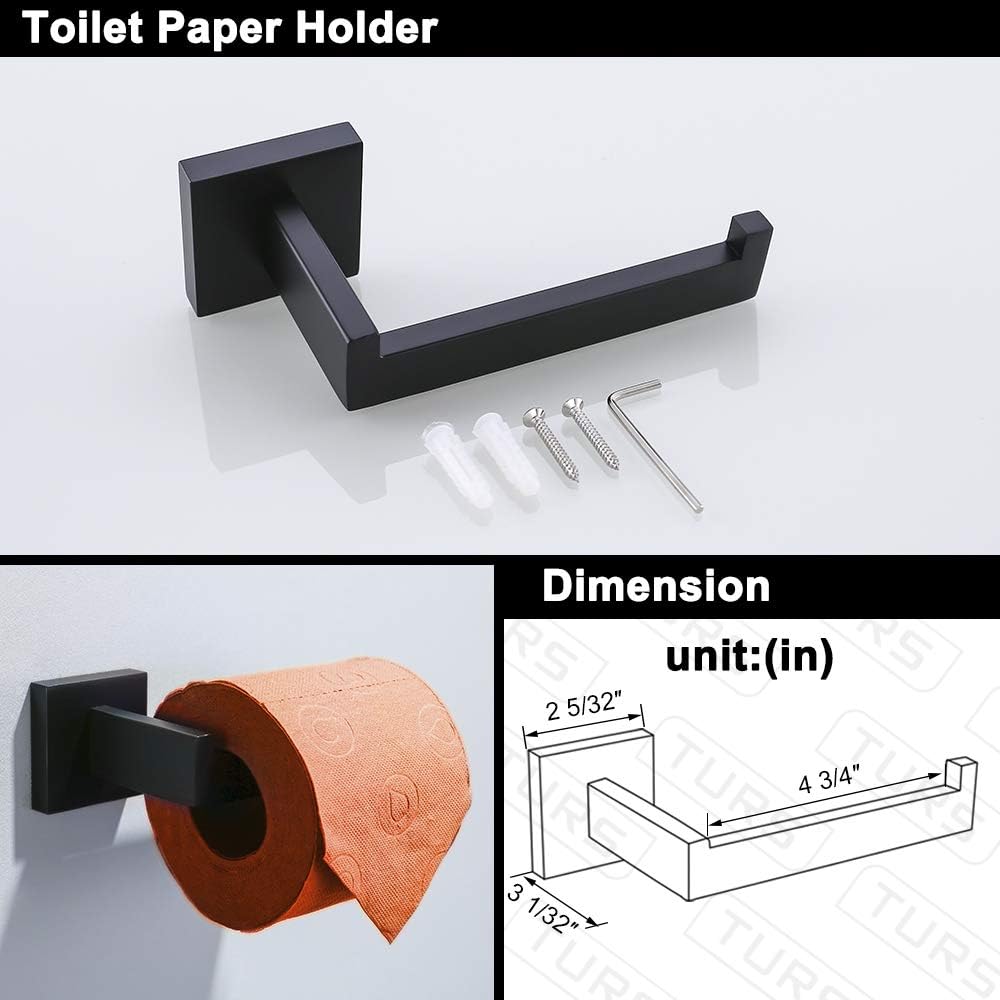 TURS 4-Piece Bathroom Hardware Set Black Towel Bar Set Stainless Steel Towel Bar Hand Towel Holder Toilet Paper Holder Towel Hooks Wall Mount
