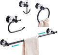 WOLIBEER Crystal Bathroom Hardware, Black 24 Inch Towel Bar Set Toilet Paper Holder Towel Ring Coat Hooks Bathroom Accessories 4 Pieces Wall Mounted