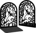 1 Pairs Metal Bookends, Galloping Horse Design Heavy Duty Black Book Support, Modern Creative Non-Skid Books Organiser for Shelves Bookshelf Office Home Decor, Bookworms Gift