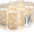 Flickering Flameless Candles with Remote Timer, 6pcs LED Battery Operated Candles with Embedded String Lights White, D3 H6