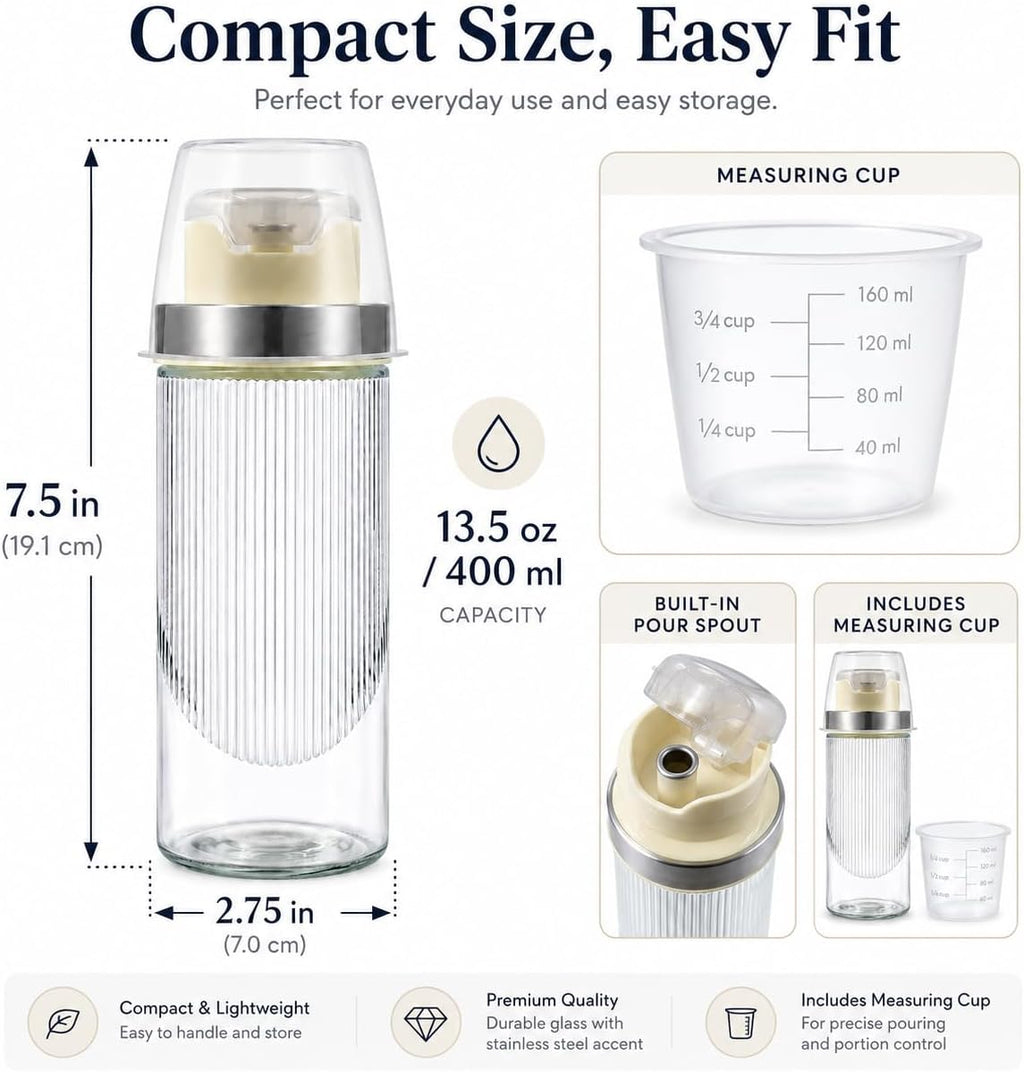 LGURT 13.5oz Clear Glass Mouthwash Dispenser with Measuring Cup