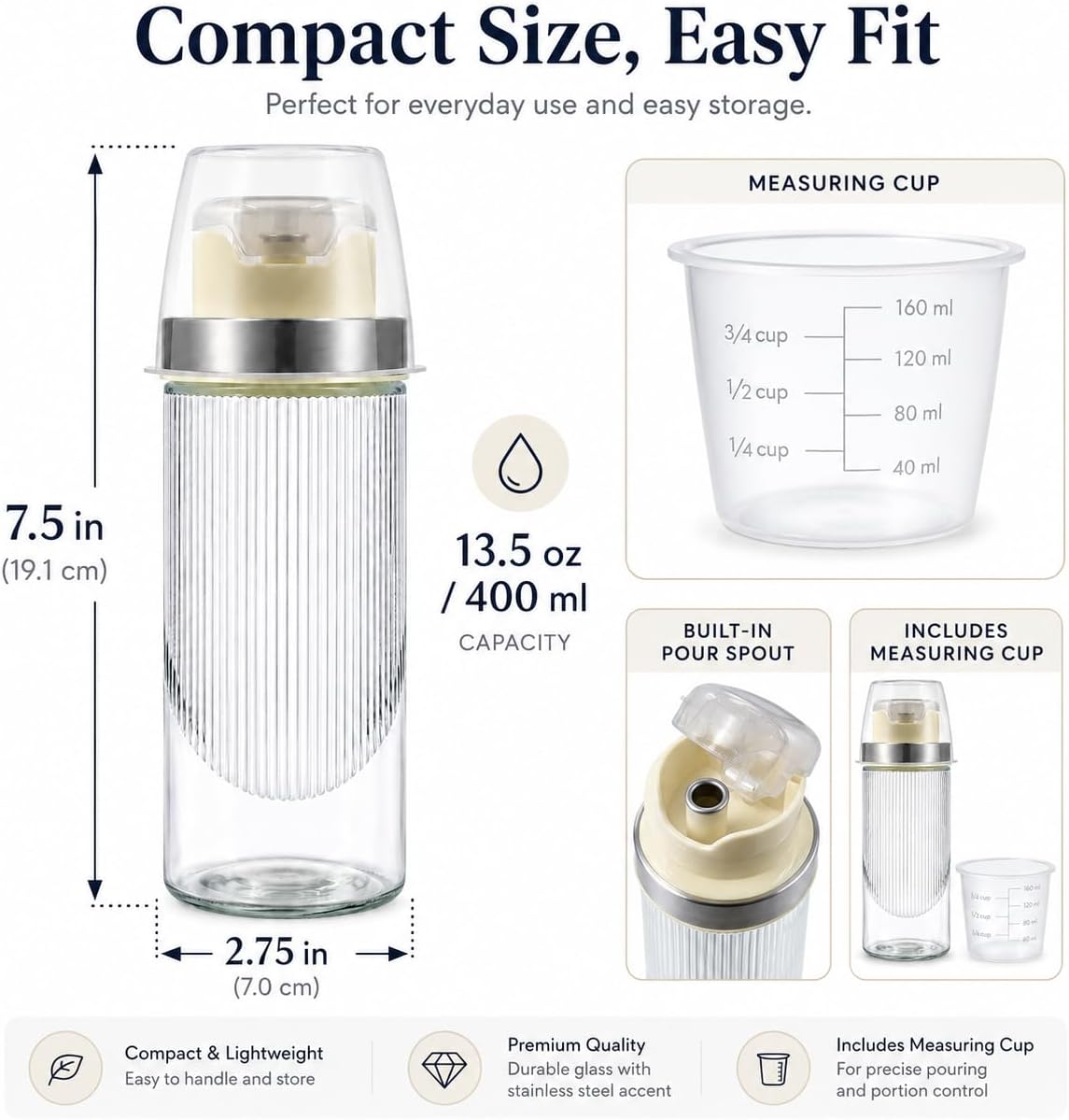 LGURT 13.5oz Clear Glass Mouthwash Dispenser with Measuring Cup