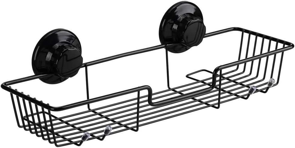 SANNO Suction Cups Shower Caddy, Bathroom Storage Combo Organizer,Rustproof Wire Basket for Kitchen Bathroom Accessories - Stainless Steel,Black
