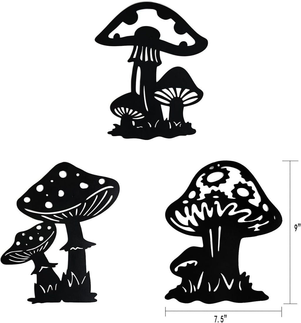 QZGXDECO Metal Mushroom Wall Decor - 3 Pack 9 inches Mushroom Wall Art Decor Hanging Decoration for Indoor Outdoor,Metal Plant Art Sculpture for Home Garden Fence Kitchen Bedroom Bathroom Living Room