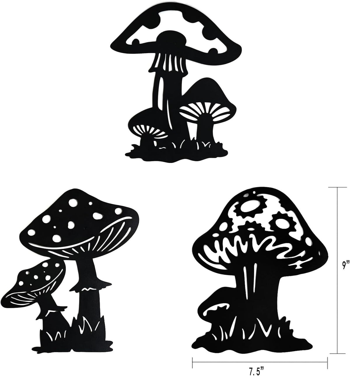QZGXDECO Metal Mushroom Wall Decor - 3 Pack 9 inches Mushroom Wall Art Decor Hanging Decoration for Indoor Outdoor,Metal Plant Art Sculpture for Home Garden Fence Kitchen Bedroom Bathroom Living Room