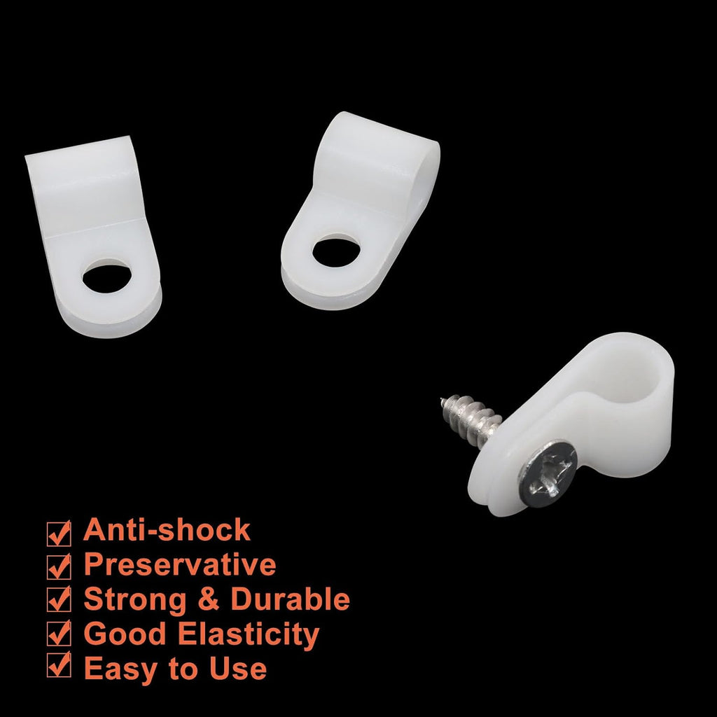 60 Pcs White R-Type Cable Clamp, 1/4 Inch