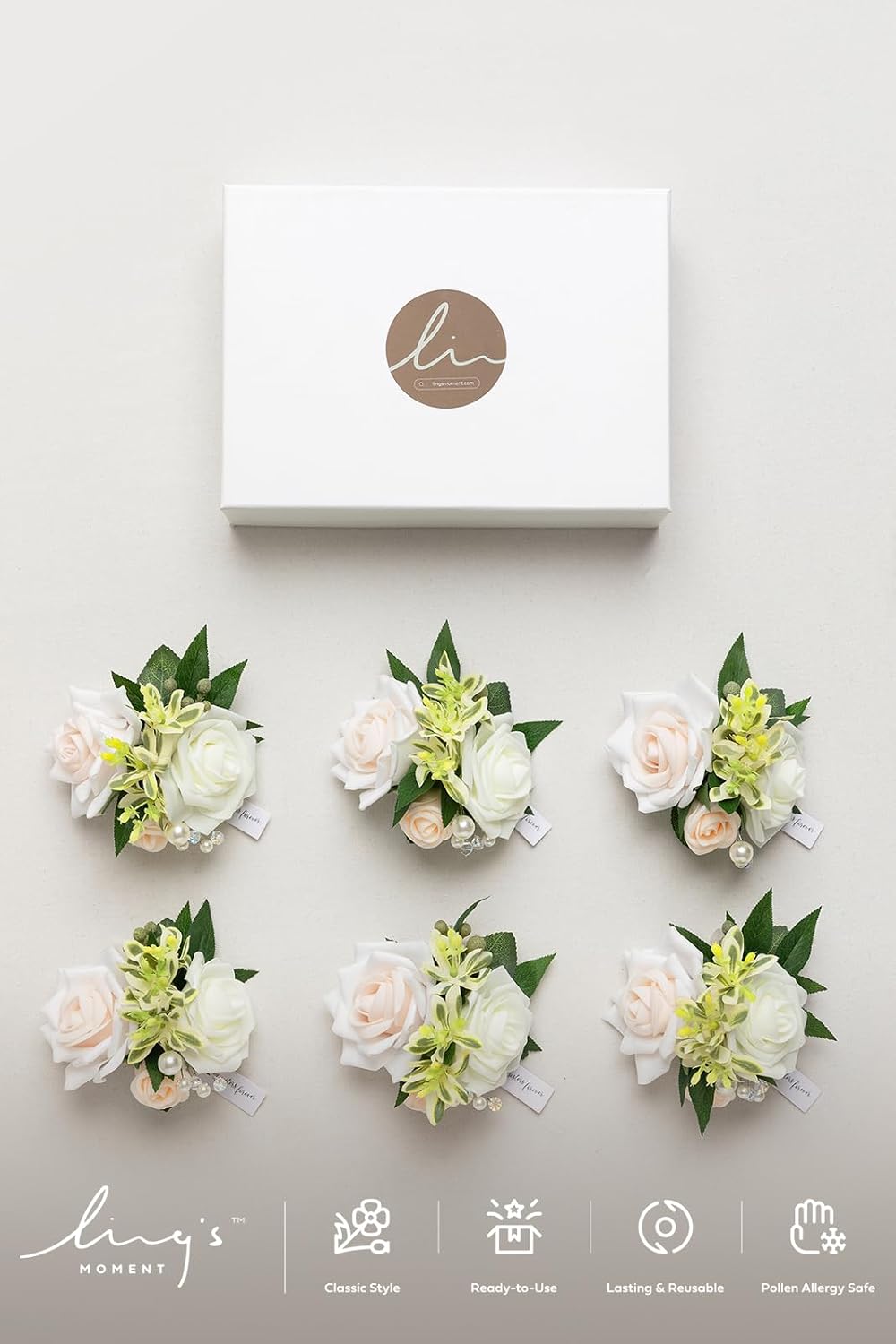 Ling's moment 6pcs Wedding Corsage Wristlet, White Ivory