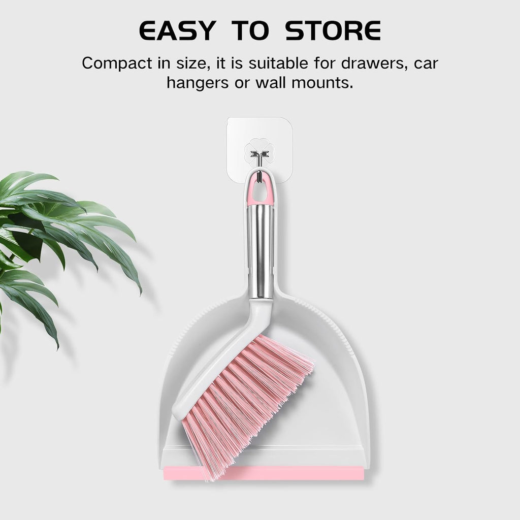NACENA Mini Broom and Dustpan Set, Small Dust Pan and Brush Set,Pink