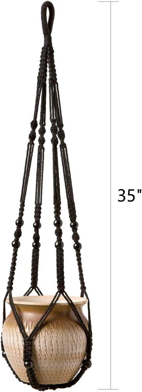 Mkono Macrame Plant Hanger Indoor 35 Inch Hanging Planter Basket Black 2Pc