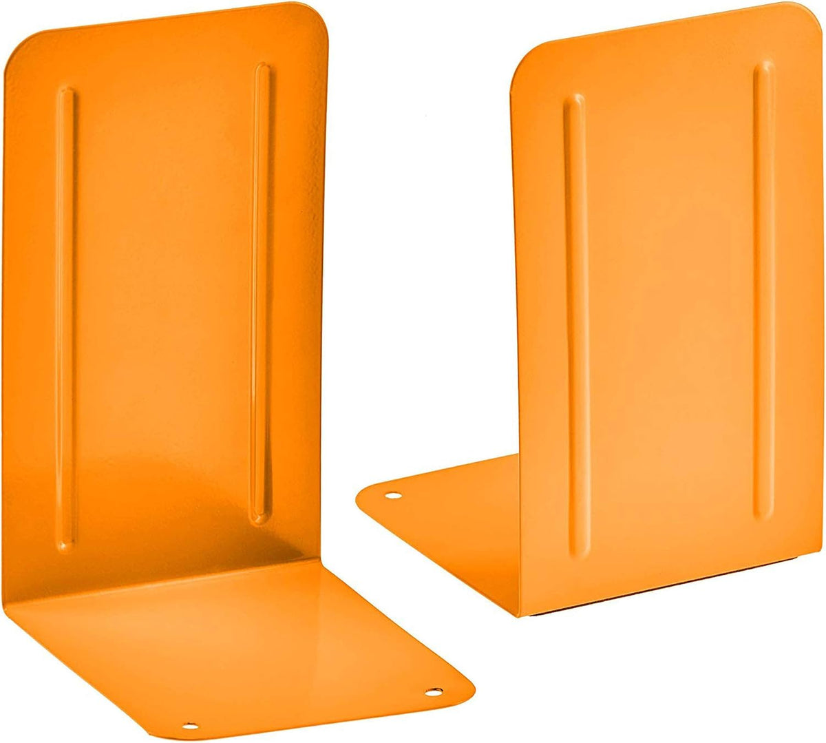 Acrimet Bookends for Shelves, Non-Skid Book Holder, Heavy Duty Book Stopper, Steel Metal Book Ends Storage for Home, Library, 6 7/8" H x 4" W x 4 1/2" D (Orange) (1 Pair / 2 Pieces)