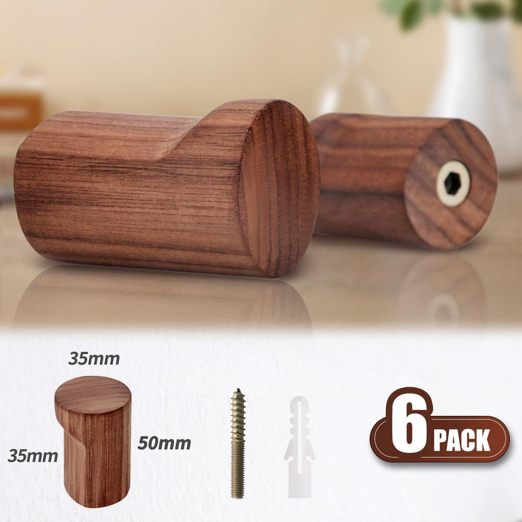 COCOYA Wood Hooks Wall Mounted Minimalist Walnut Knob Shape (6 Pack)