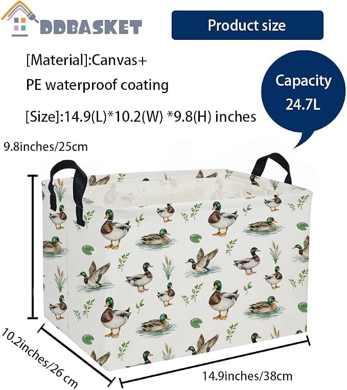 Rectangular Mallard duck Baskets Kids Basket Cute Storage Bins Organizer Box Girls Room Decor for Home.(Mallard duck)