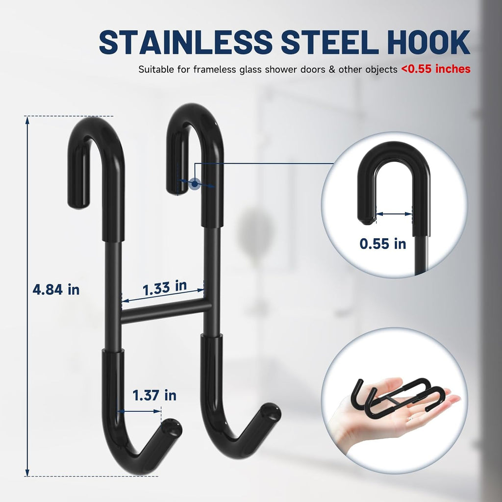 BWE 2 Pack Shower Door Hooks,304 Stainless Steel Over Door Hooks
