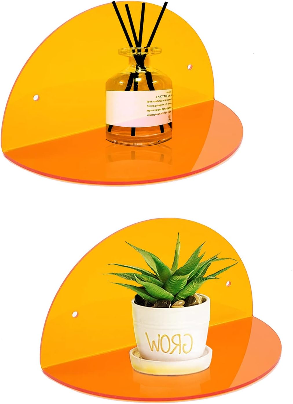 ROYALITA 2-Pack Small Acrylic Shelves Room Decor Floating Shelves, Orange