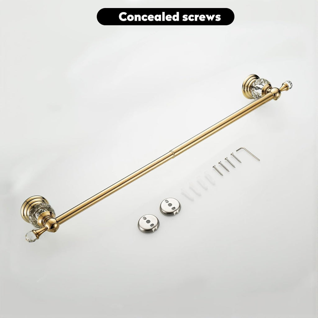 Crystal Gold Towel Bar, Gold Adjustable Bathroom Towel Holder Bar, Golden Single Towel Rack Hanger Home Towel Holder Rod for Bathroom Wall Mounted Bathroom Accessory
