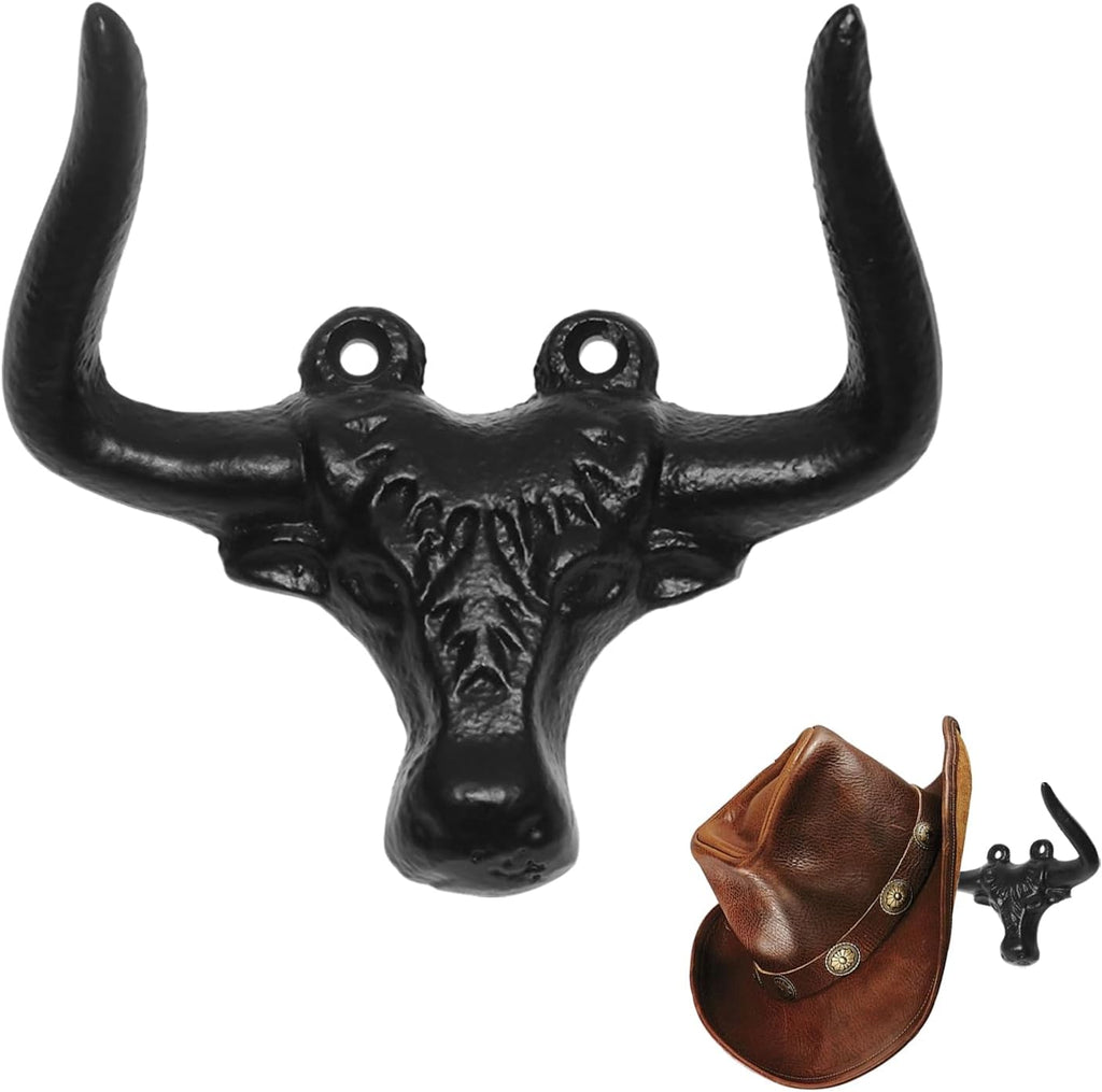 Cast Iron Wall Mount Hook – Black Bull Design, 1 Pack – Vintage Rustic Coat Hook for Entryway, Bathroom, Kitchen, or Bedroom