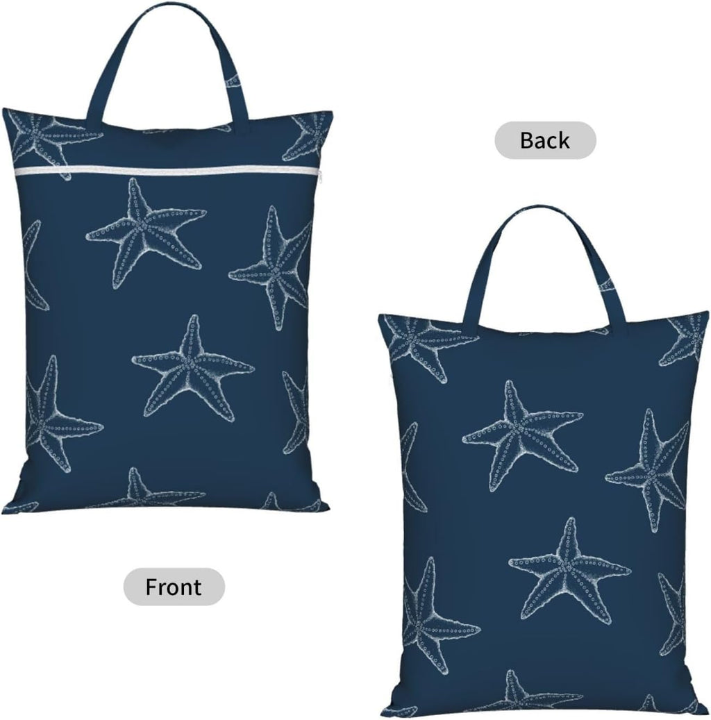 "ocean starfish navy blue beach 2-Pack Travel Laundry Bags for Dirty Clothes- Large Waterproof Laundry Tote, Wet & Dry Use, Reusable Foldable Carry Handles for Vacation, Gym & Dorm"