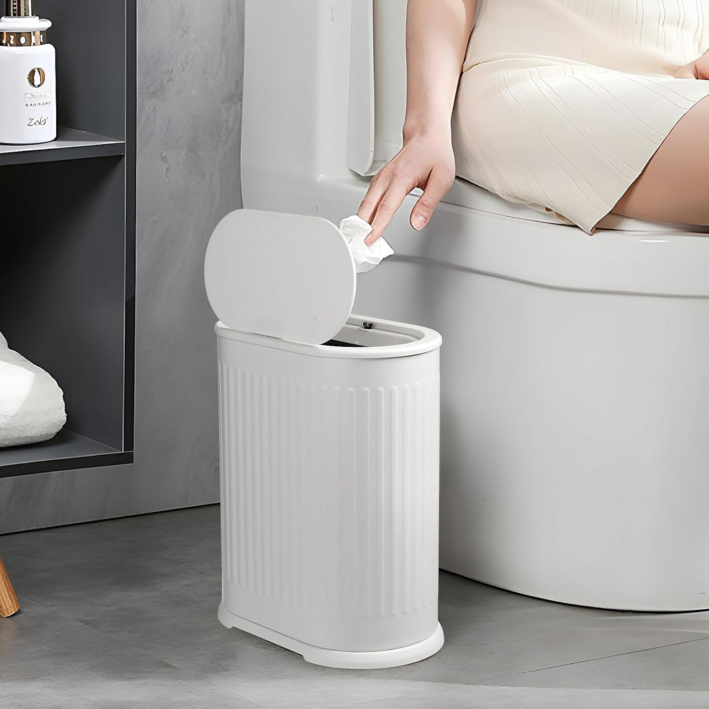 Anzoymx Bathroom Trash Cans White Stainless Steel with Lids, 1.8 Gallons