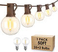 Mlambert 50Ft Outdoor String Lights, G40 Globe Patio Lights with 25+2 Waterproof LED Hanging Plastic Bulbs for Gazebo Pergola Cafe Bedroom-Brown Wire