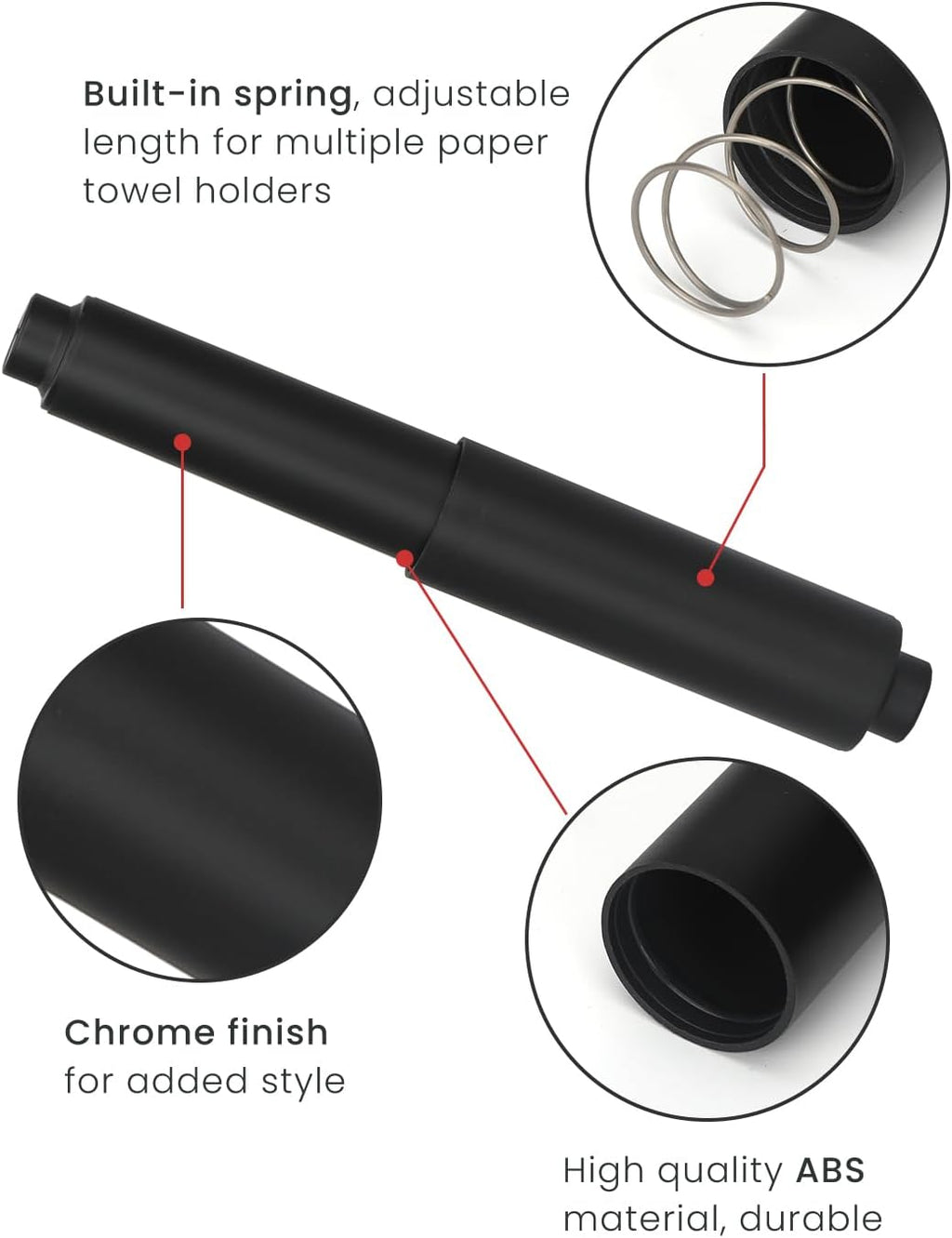 Toilet Paper Holder Roller Replacement, 2Pcs 6.5inch Plastic Toilet Paper Spring Rod Toilet Tissue Holder Replacement Spindle Replacement Rod fits Extra Large Bathroom Tissue Rolls (Black)