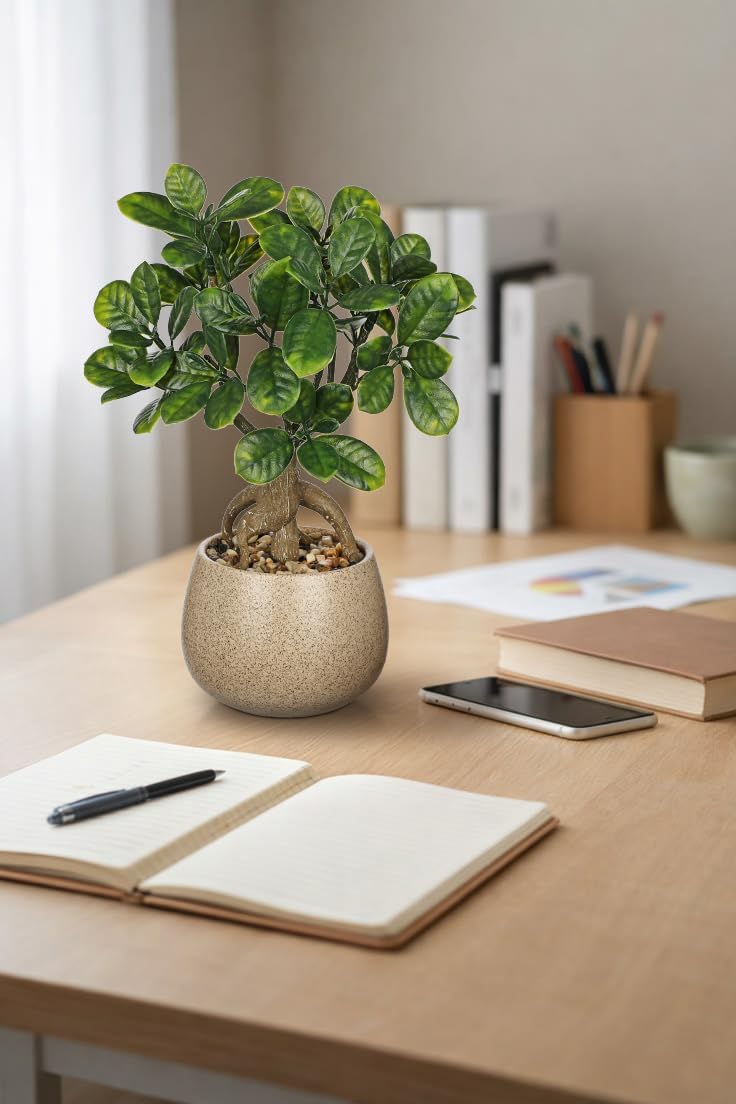 Artificial Bonsai Tree Fake Small Bay Plant with Ceramic Pot Indoor Bonsai