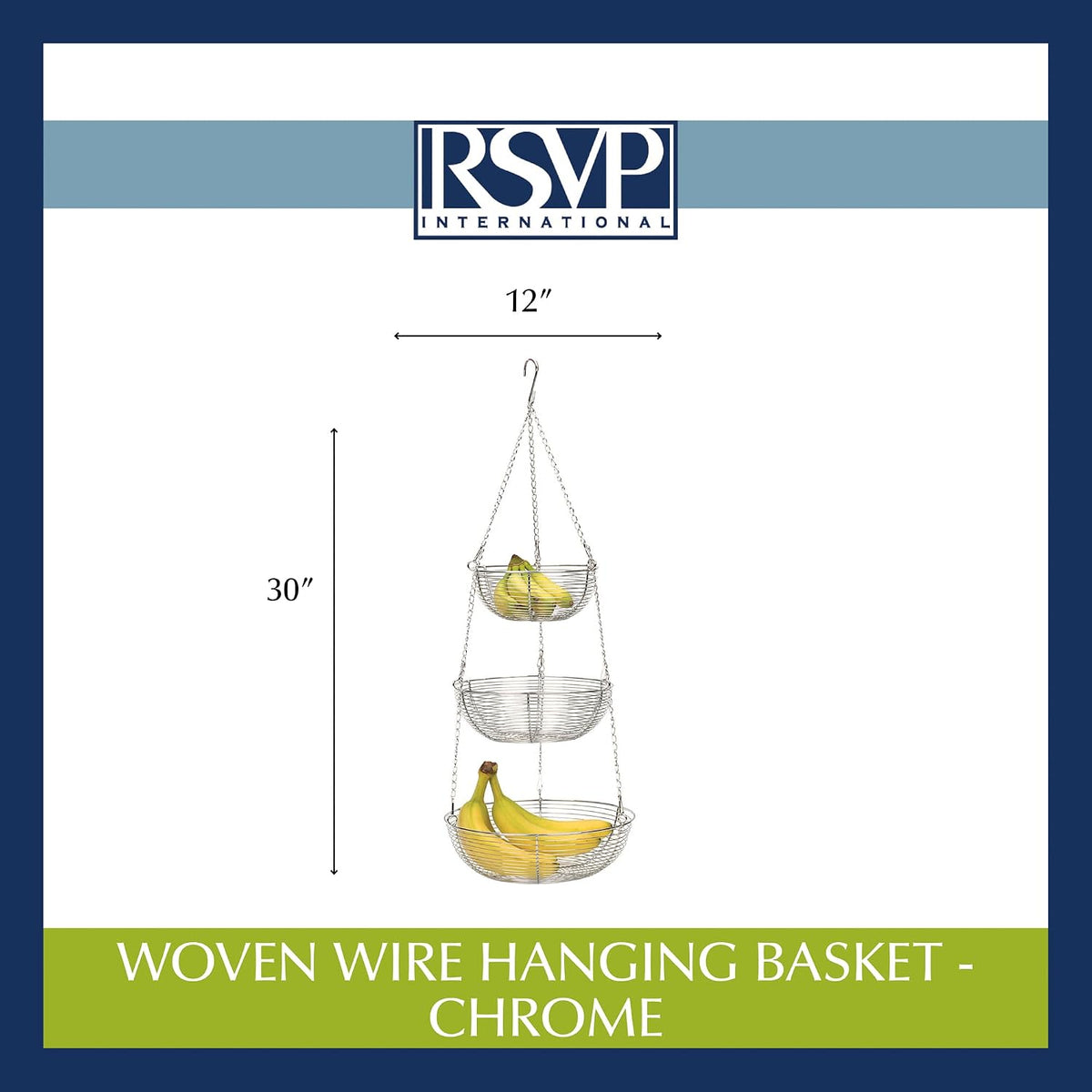 Woven Wire Hanging Basket - Chrome, 3 Tier