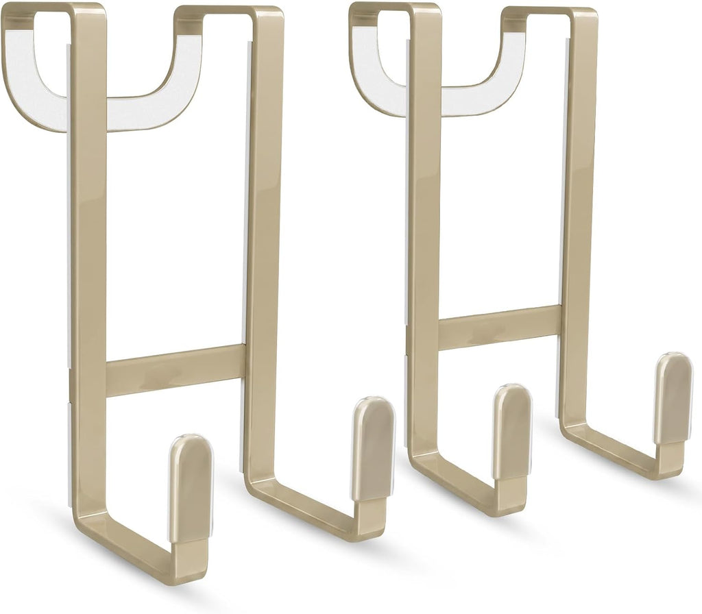 FYY 2 Packs Over The Door Hooks, Heavy Duty Door Hanger Hook, No Drill Wall Hooks for Hanging Coat, Towel, Bag in Bathroom, Closet Fits Most Doors Up to 1-7/8" Thickness （Pale Brown）