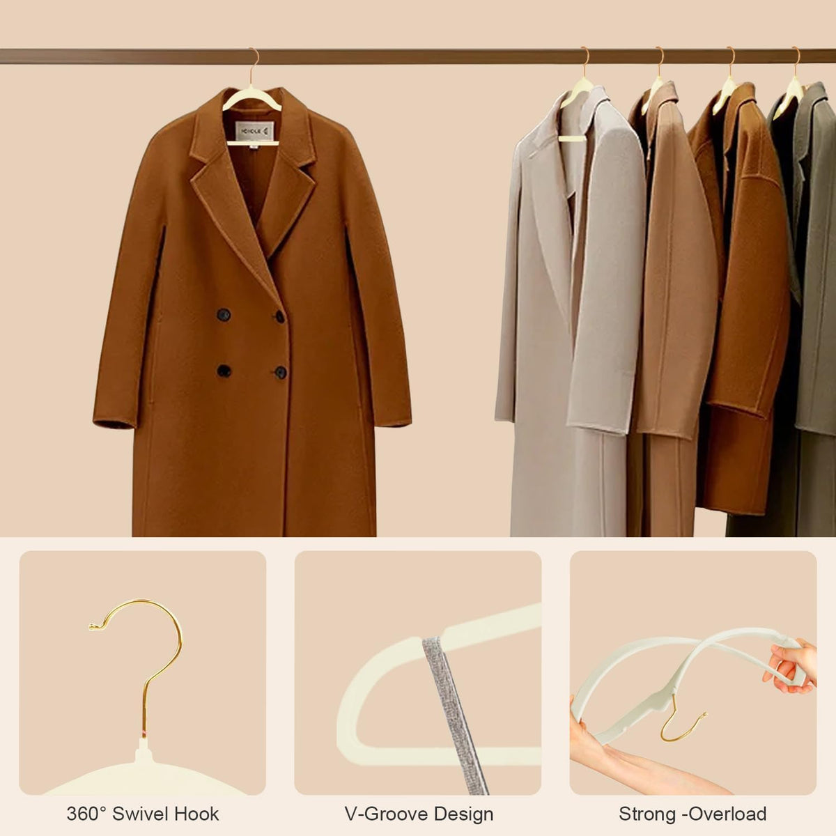 36 Pack Adult Velvet Hangers Non-Slip Shoulder Notches 17.3'' Cream