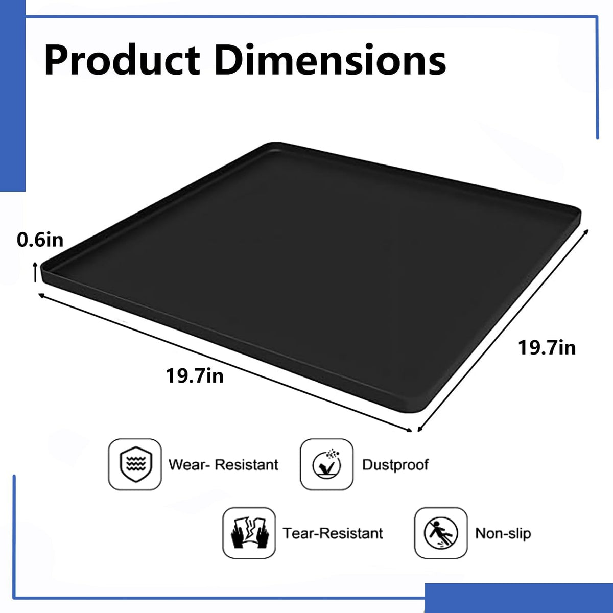 Silicone Mini Fridge Mat,19.7x19.7x0.6 Inch Protective Drip Tray with Raised Edge - Leak Proof Floor Guard for Water Dispenser, Washer, Dryer, Pet Bowls - Easy Clean & Foldable
