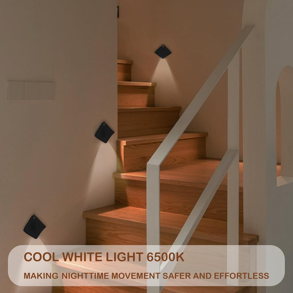 Rechargeable Motion Sensor Night Light, 6500K Magnetic Battery Stick-On LED Light with On/Off/Auto Mode, Portable Cordless Light for Closet, Bedroom, Hallway, Stairs, Cabinet, Black (1 Pack)