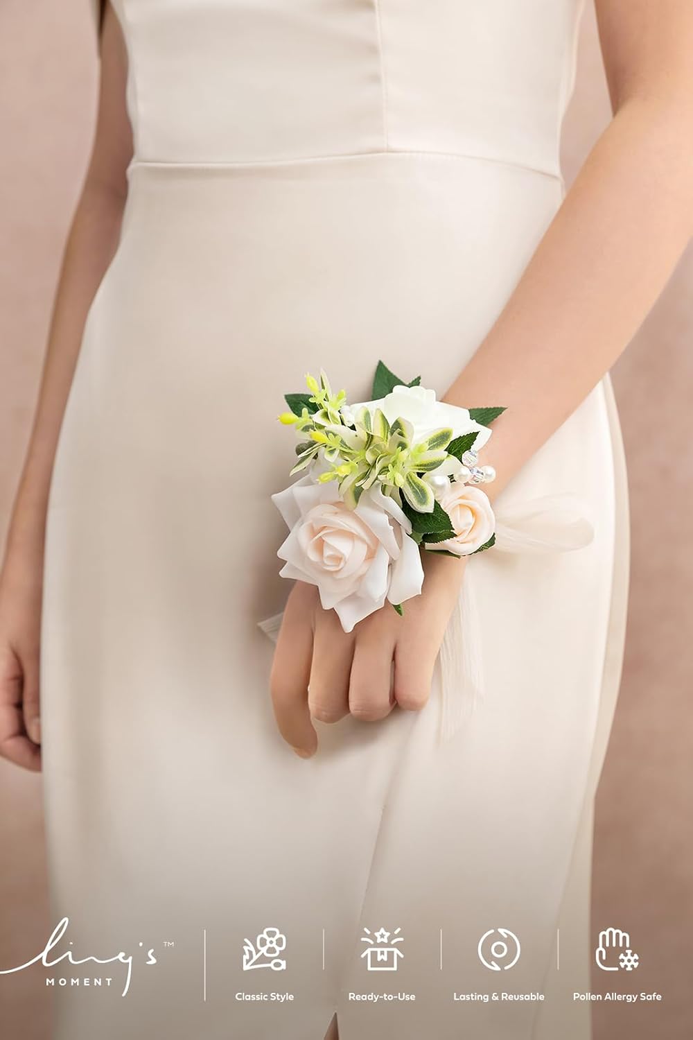 Ling's moment 6pcs Wedding Corsage Wristlet, White Ivory