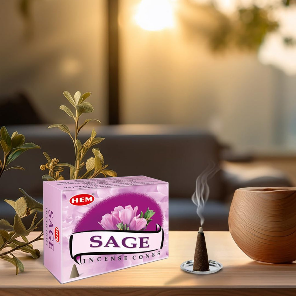 Hem Sage Incense Cones – 120 Cones (12 Packs x 10 Cones) – Aromatic Home Fragrance Cones for Meditation, Relaxation & Aromatherapy