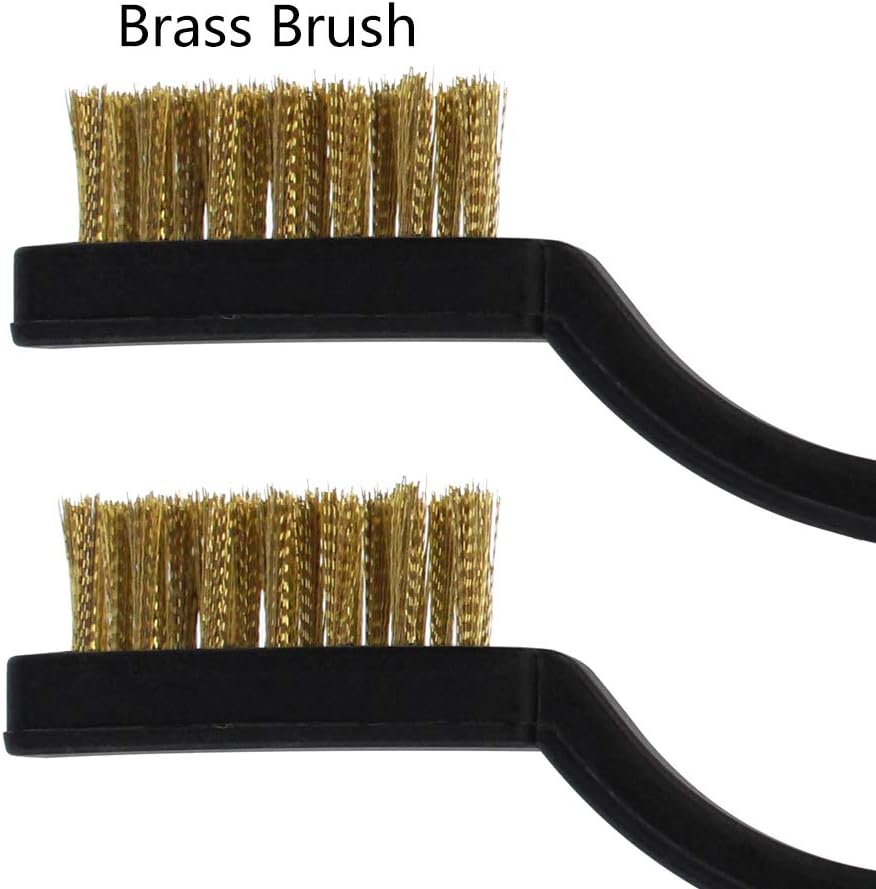 Topbuti 15 Pcs Mini Brass Wire Brush Set for Cleaning Welding Slag Rust, Wire Bristle Scratch Brush Set, Curved Handle Brushes (Brass)