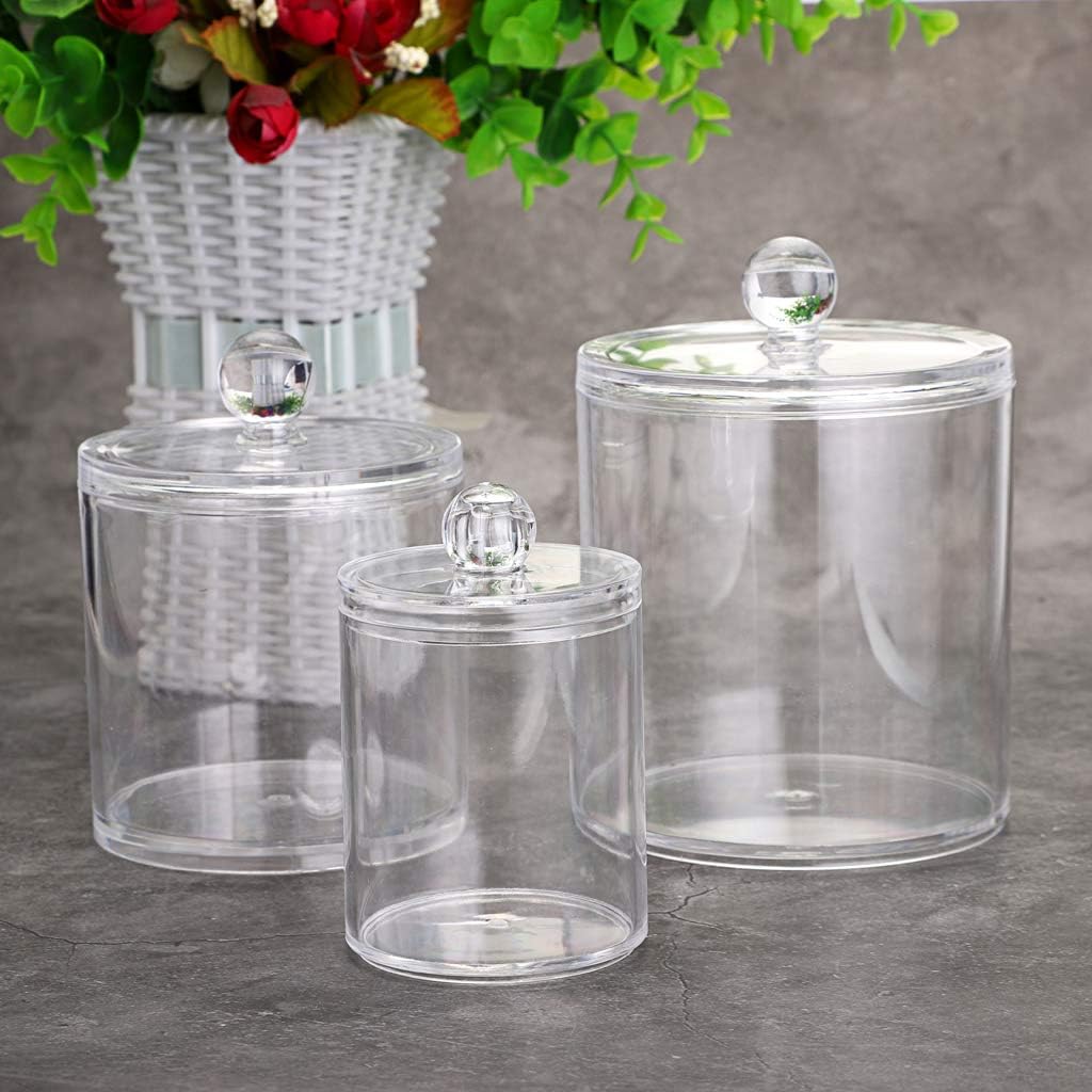 Hipiwe Set of 3 Cotton Ball and Swab Organizer Acrylic Q-Tips Jar with Lid