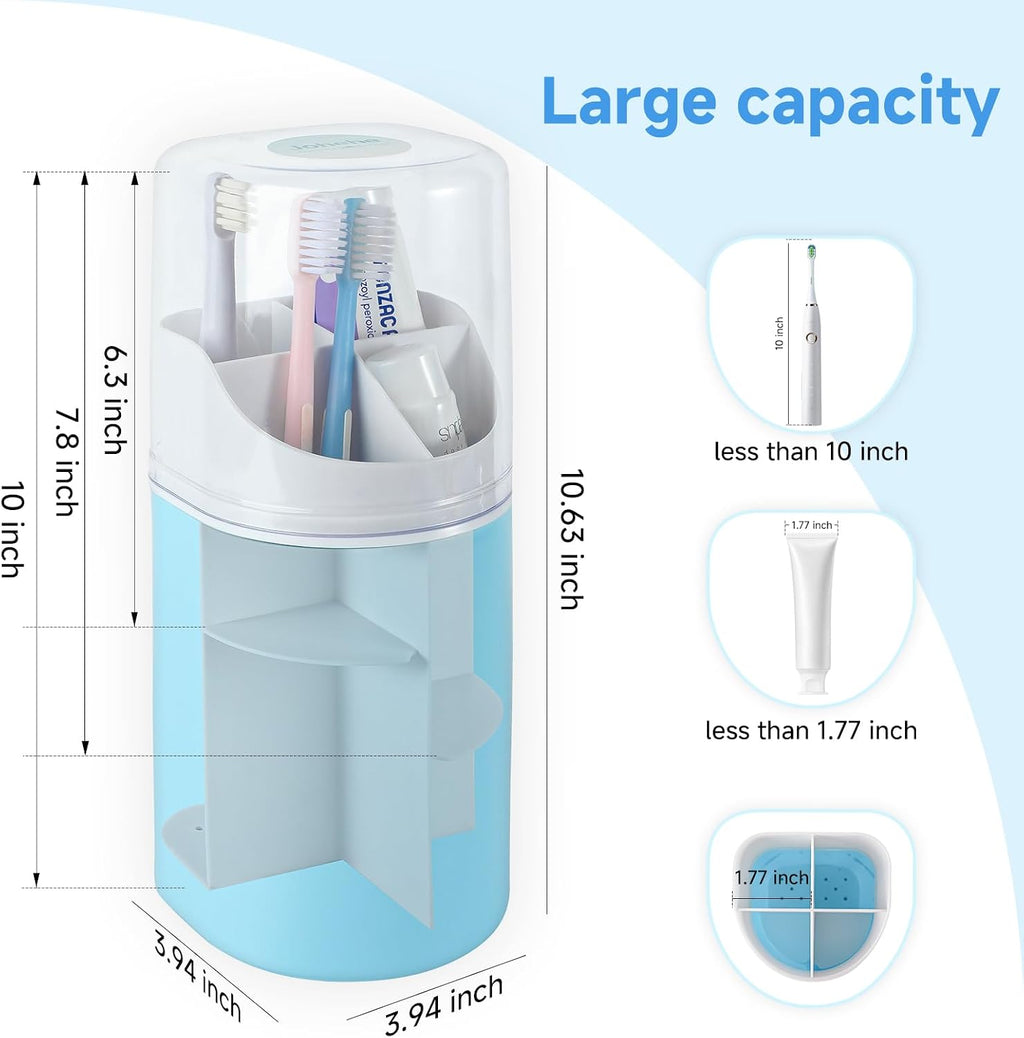 Toothbrush Organizer with Cover,4 Slots for Bathroom Toothbrush Holders,Dustproof Design,with Wall Mounted,Electric Toothbrush Holder and Toothpaste Holder,Bathroom Countertop Storage