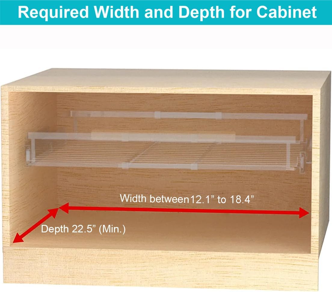 iPEGTOP 2 Pack Pull Out Cabinet Drawer Shelf Organizer, Extendable Sliding Slide Out Pantry Shelves Storage Heavy Duty for Kitchen Cabinets Under Sink, Adjustable Width 12.1~18.4" W x 22.4" D